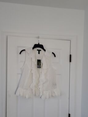 Ralph Lauren White Ruffled Sleeveless Blouse